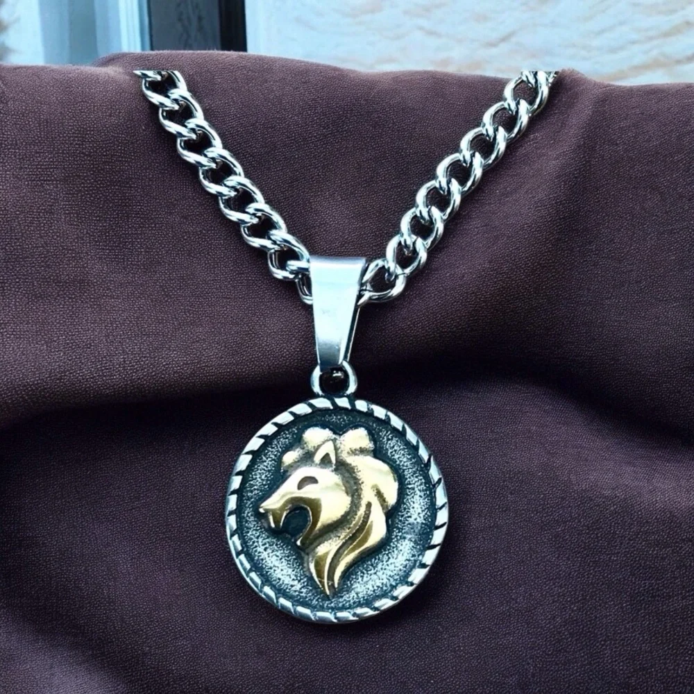 🆕 Leo Rustic Coin Pendant Necklace Stainless Steel